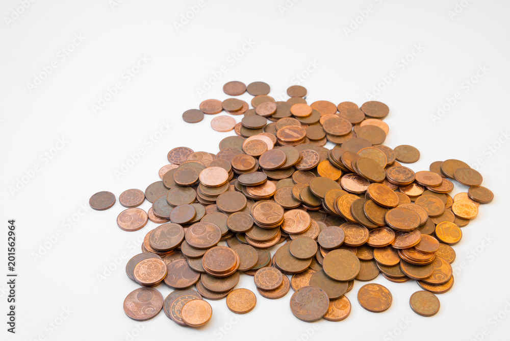 Isolated bunch of cent euro coins on white background Isolated bunch of cent euro coins on white background
