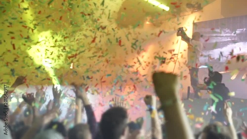 Festival Party Crowd in Tent with Confetti and CO2 Gun