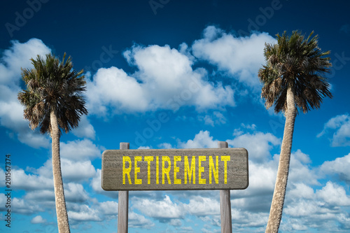 Retirement sign on beach background