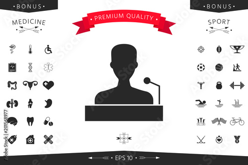 Speaker, orator speaking from tribune icon