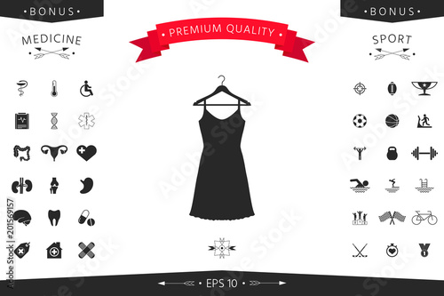 Sundress, Evening dress, combination or nightie on the wardrobe hanger , the silhouette. Menu item in the web design