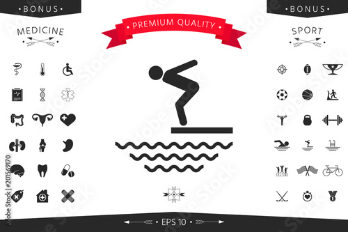 Swimmer on a springboard, Jumping into the water - icon