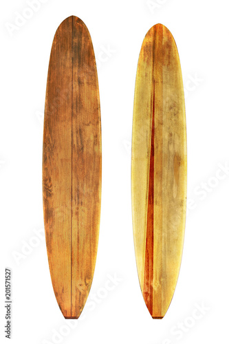 Vintage wood surfboard isolated on white with clipping path for object, retro styles. © jakkapan