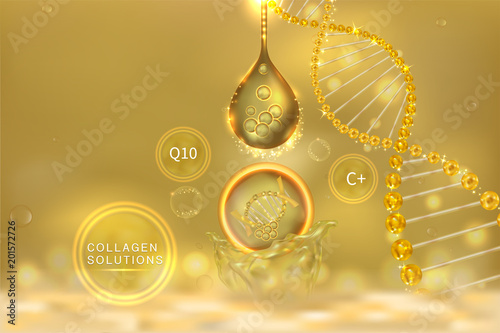 Collagen Serum drop, cosmetic advertising background ready to use, luxury skin care ad, Illustration vector.