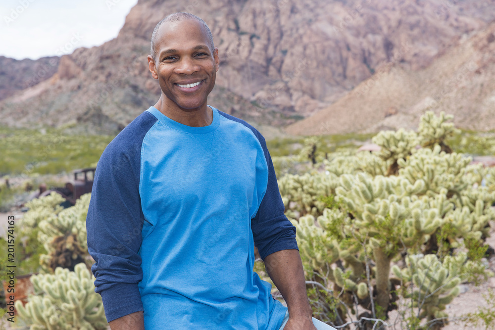 Handsome, mature African American man in the desert