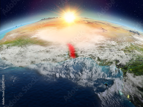 Togo from space in sunrise