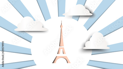 Eiffel tower and cloud, paper art/paper cutting style
