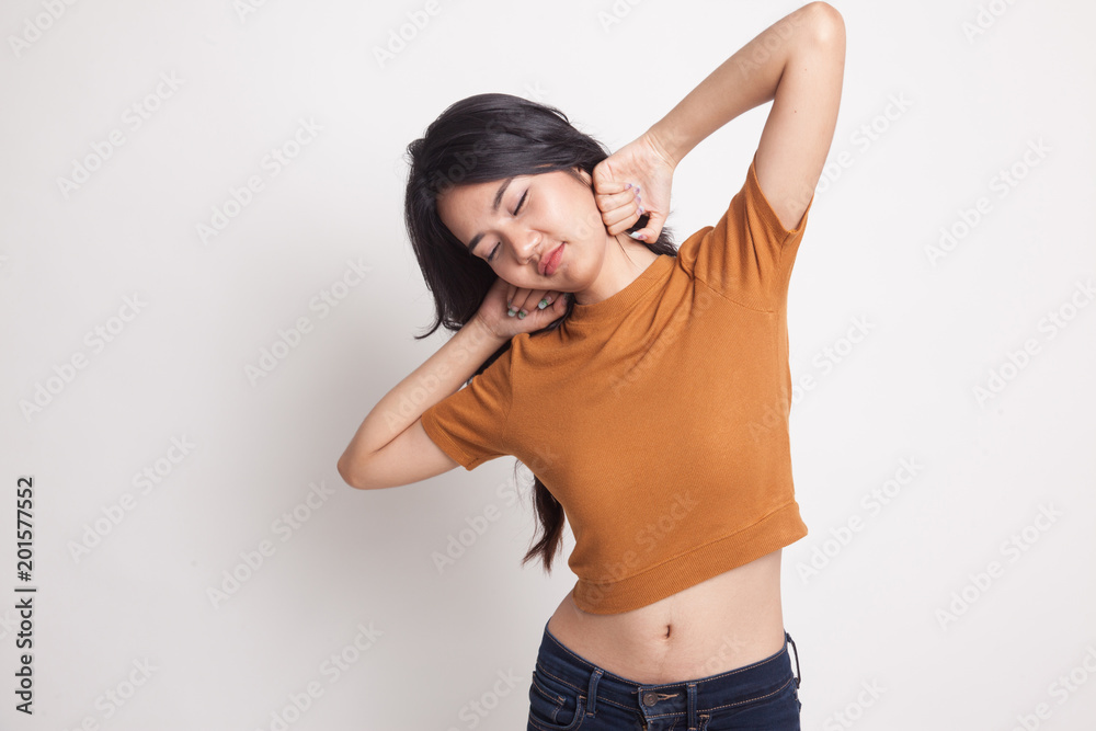 Sleepy young Asian woman yawn. Sleepy young Asian woman yawn.