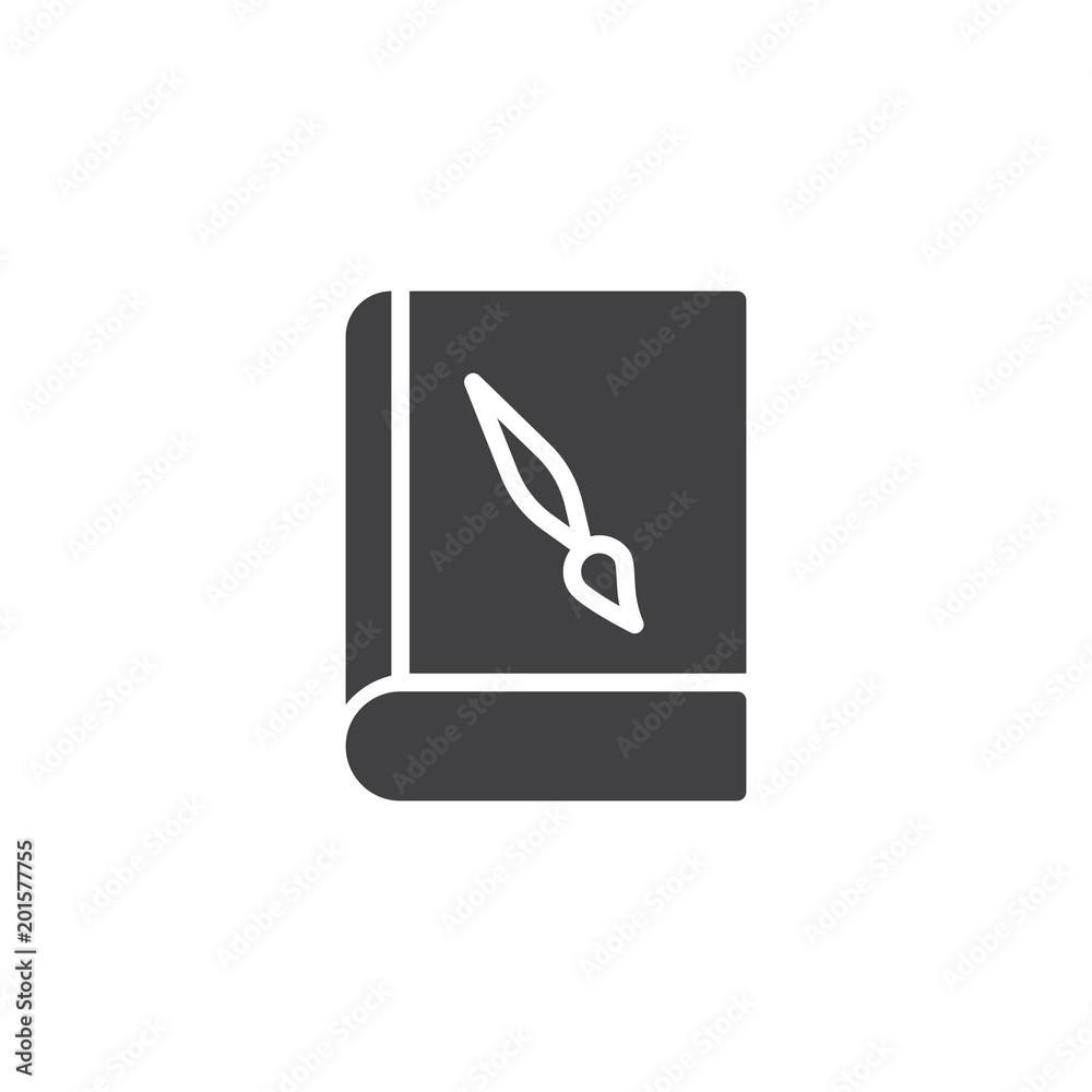 Book with paint brush vector icon. filled flat sign for mobile concept and web design. Drawing art book simple solid icon. Symbol, logo illustration. Pixel perfect vector graphics