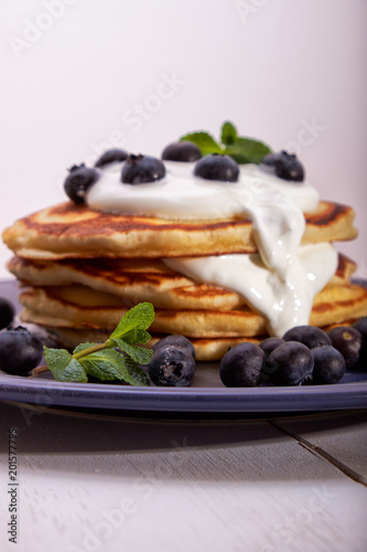 pancakes sour cream blueberry honey natural pastry homemade Breakfast