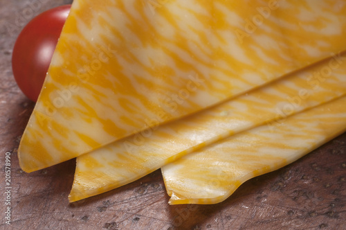 Marble cheese on a timber board