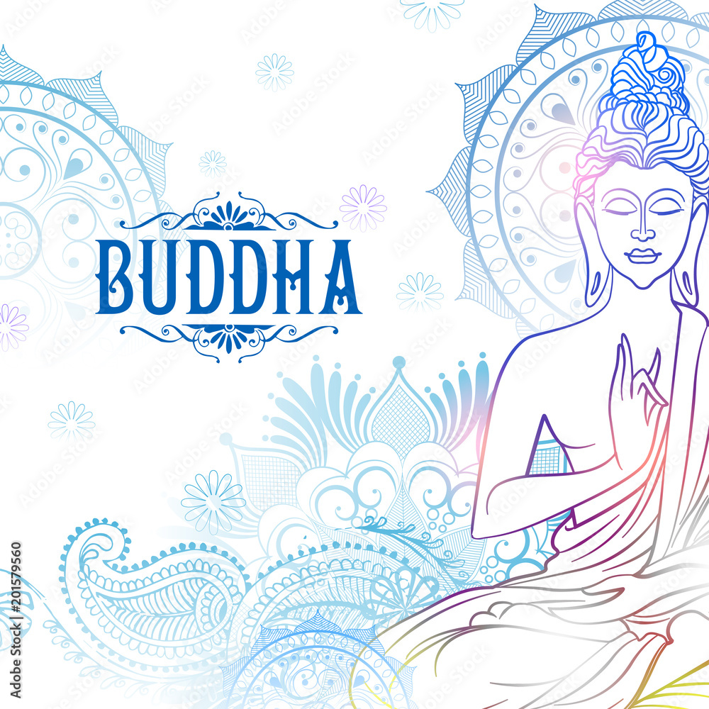 Lord Buddha in meditation for Buddhist festival of Happy Buddha Purnima Vesak - obrazy, fototapety, plakaty 