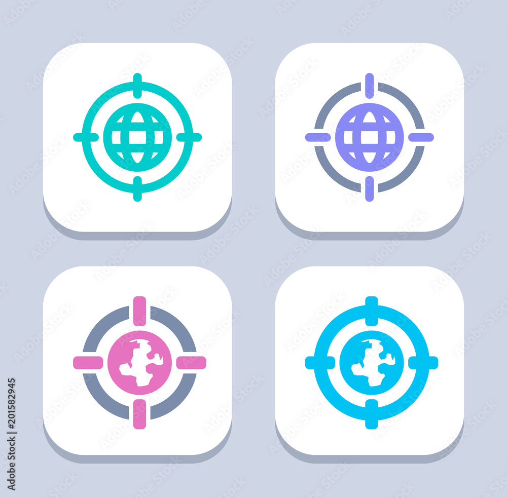 Target On Globe - Neon & LED Icons. A set of 4 professional, pixel-perfect icons 