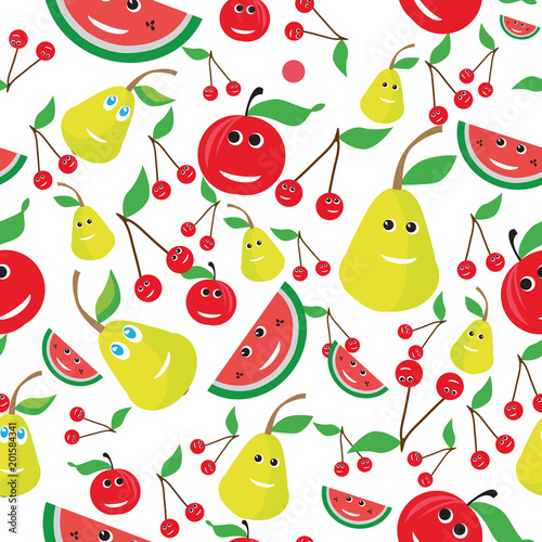 Vector seamless pattern of fruits in cool graphic style. photo
