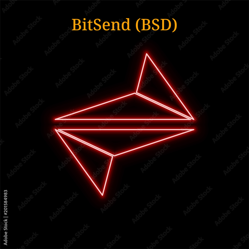 Red neon BitSend (BSD) cryptocurrency symbol Red neon BitSend (BSD) cryptocurrency symbol