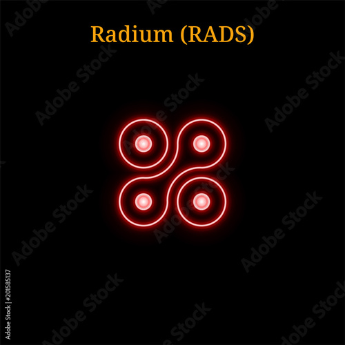 Red neon Radium (RADS) cryptocurrency symbol