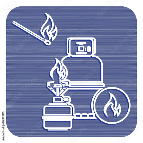 Camping stove with gas bottle icon vector
