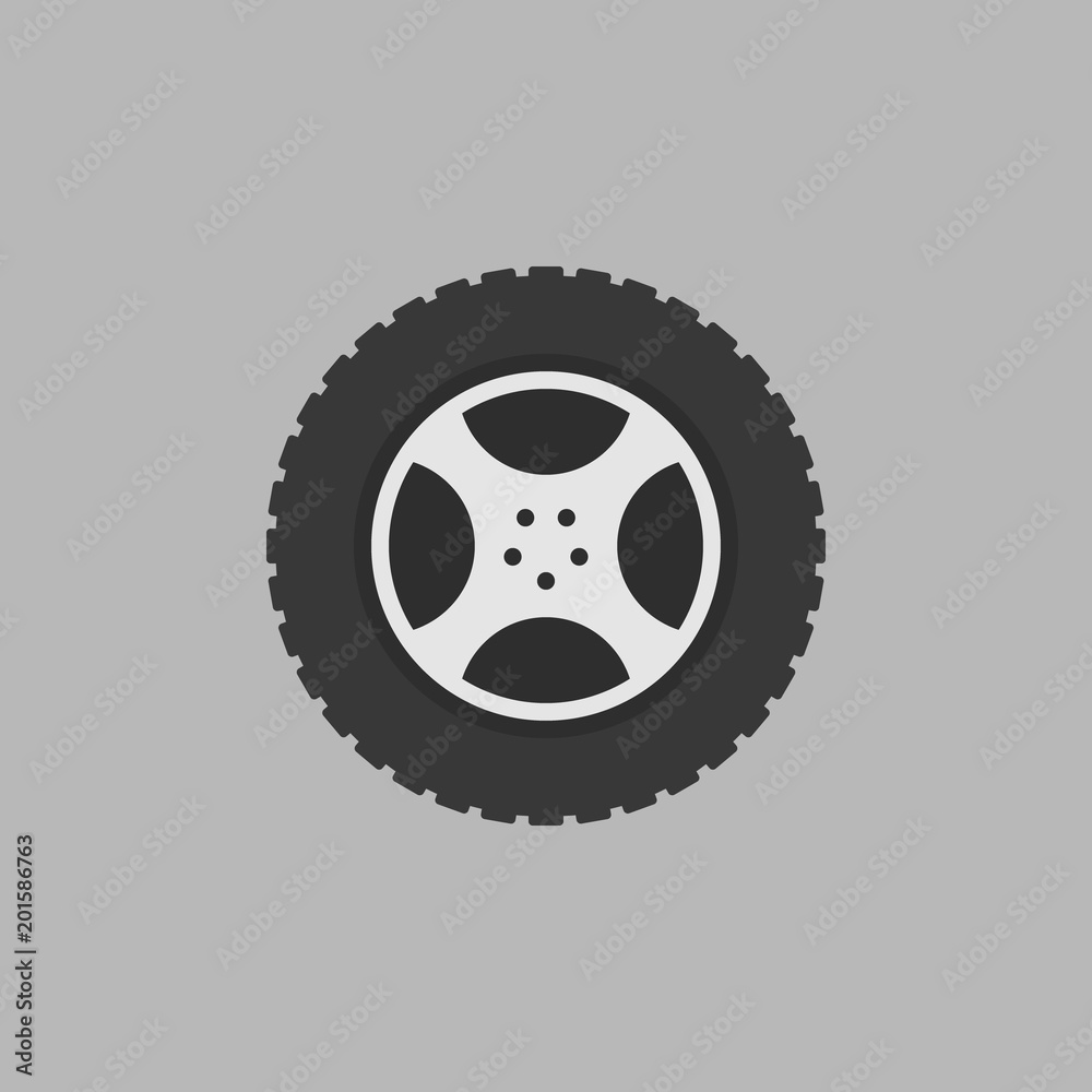 Fototapeta premium Flat car rim vector isolated icon on gray background