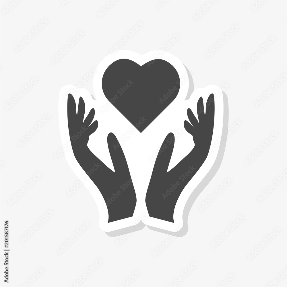 Heart in hands sign sticker, Donation icon, simple vector icon Heart in hands sign sticker, Donation icon, simple vector icon