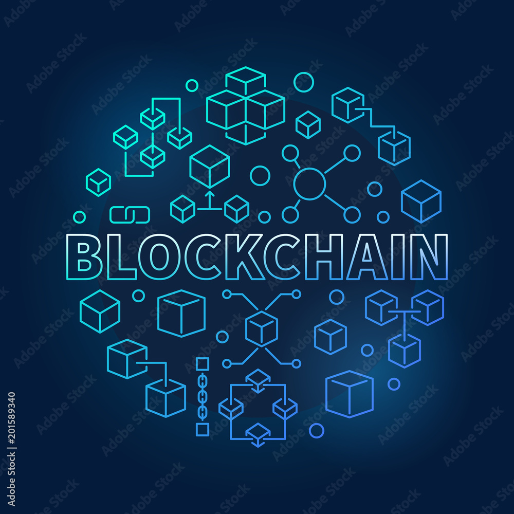 Blockchain technology blue modern round vector illustration