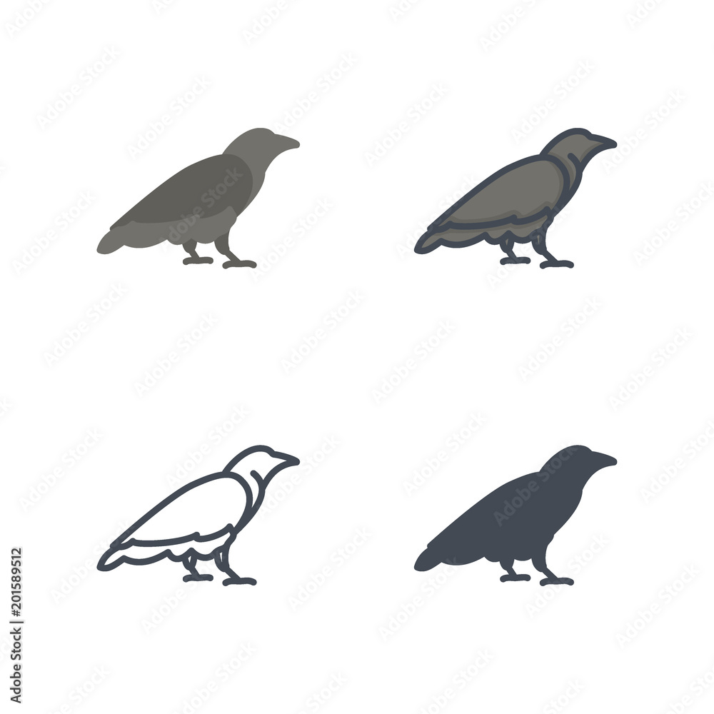Fototapeta premium Raven bird halloween vector icon flat silhouette colored line