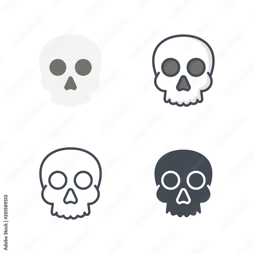 Human skull halloween vector icon flat silhouette colored line