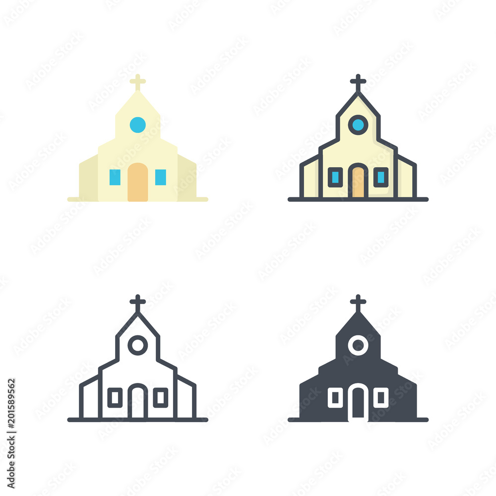 Church building wedding vector icon flat silhouette colored line