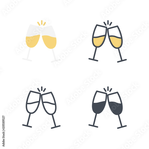 Champagne wedding vector icon flat silhouette colored line