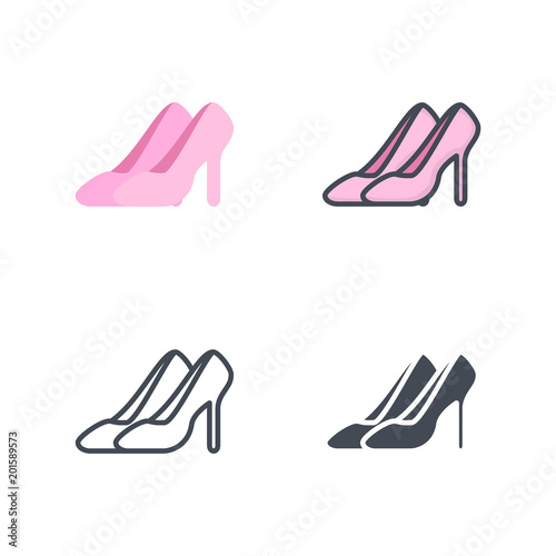 Women shoes wedding vector icon flat silhouette colored line