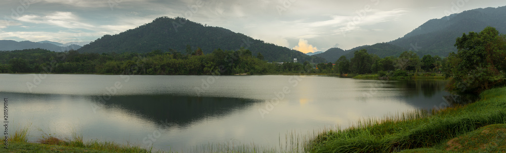 the lake on the background of mountain in the Darul Quran Institution