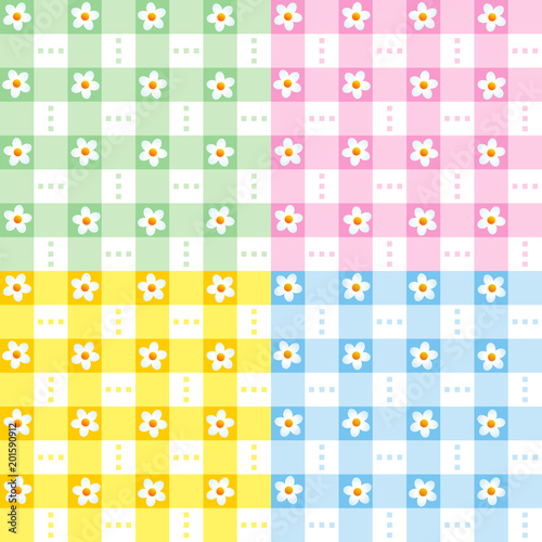 Seamless pale or soft pastel colors green, pink, yellow and blue floral pattern with tiny white flowers 