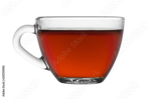transparent cup of tea from a glass, isolated on white background