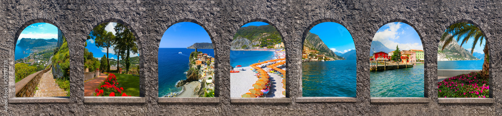 Capri, beautiful and famous island in the Mediterranean Sea Coast, Naples. Italy. Collage