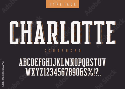 Charlotte vector condensed retro typeface, uppercase letters and