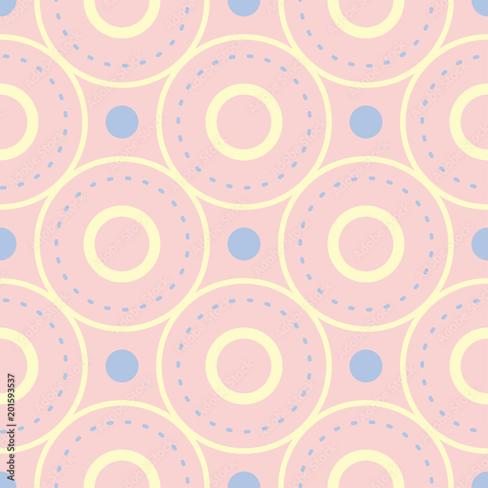 Geometric seamless pattern. Pale pink background with blue and beige elements Geometric seamless pattern. Pale pink background with blue and beige elements