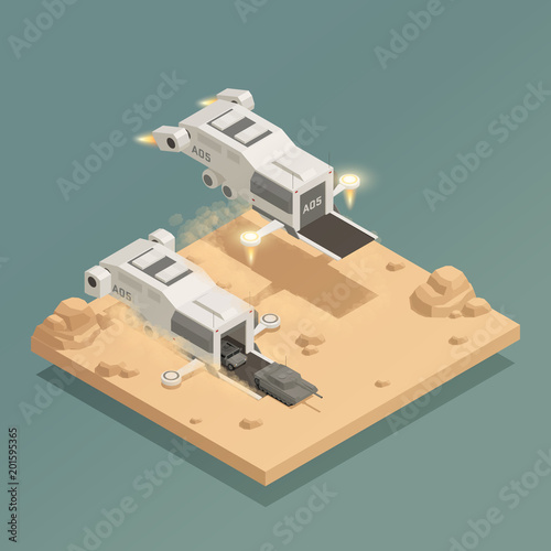 Space Ship Isometric Composition