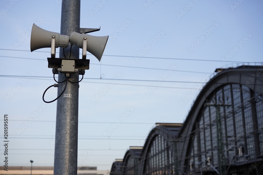 public megaphone at the Central station in Leipzig, Germany public megaphone at the Central station in Leipzig, Germany