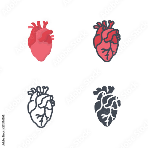 heart human organs medicine medical flat colored silhouette line icon vector
