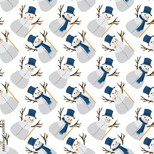 Snowman Wearing Various Attributes in a Seamless Pattern