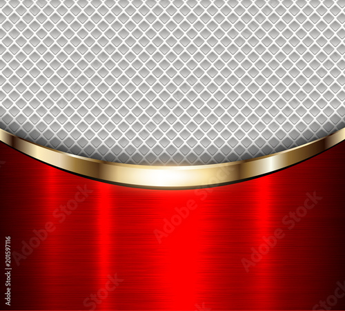 Background red metalic texture over grey perforated background,