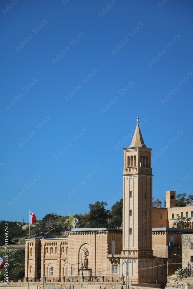 View to St. Anne´s Parish Church in Marsaskala at the Mediterranean Sea, Malta
