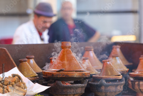 Ceramic pot for Tagine street food in Morocco photo