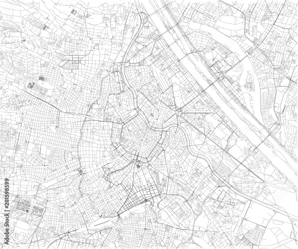 Mappa di Vienna, cartina della città, Austria. Strade della capitale, vista satellitare