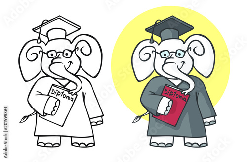 elephant student with diploma