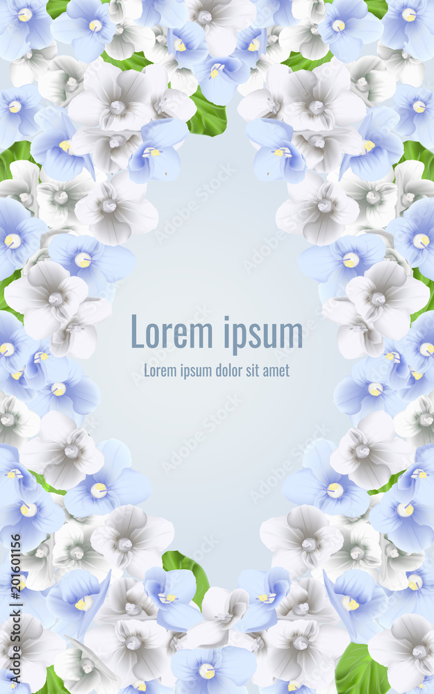 Greeting card with violets flowers Modern floral art in watercolor style for sales, 8 March, wedding, Valentine's Day, Mother's Day. Floral design for natural cosmetics, perfume, women products.