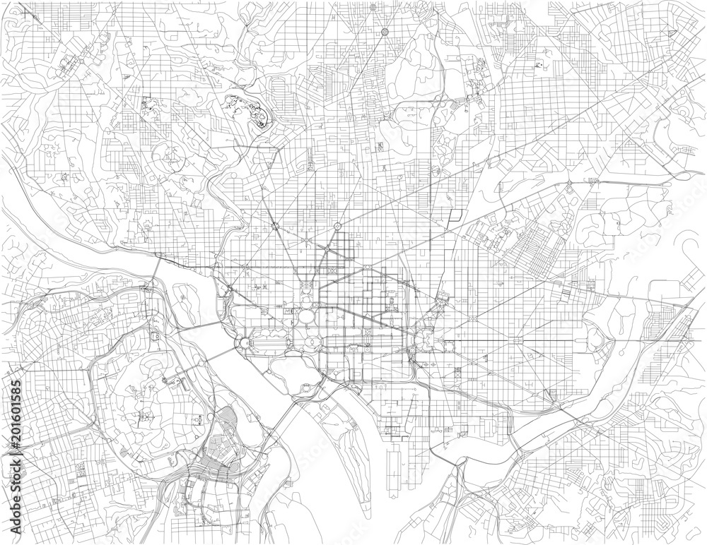 Washington, D.C. mappa, è la capitale degli Stati Uniti d'America. Strade della capitale, vista satellitare. Distretto di Colombia