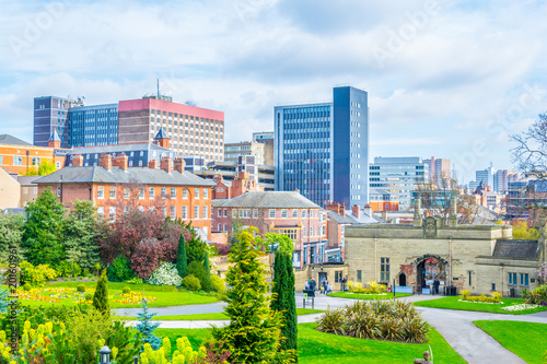 View of a blossoming garden inside of the Nottingham castle, England