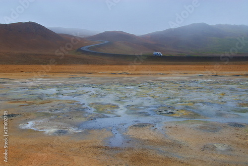 Iceland.The area of geothermal activity near Lake Myvatn