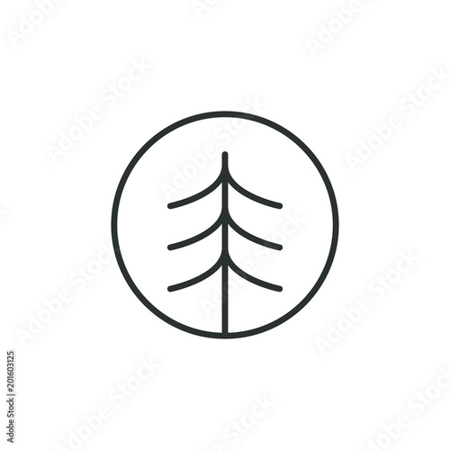 Black and white conifer icon in the round frame