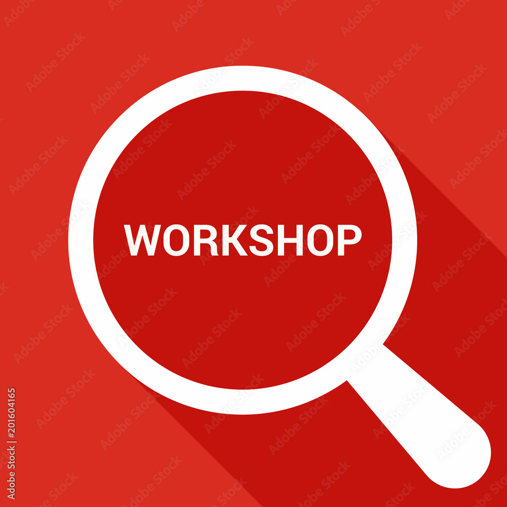 Education Concept: Magnifying Optical Glass With Words Workshop Education Concept: Magnifying Optical Glass With Words Workshop